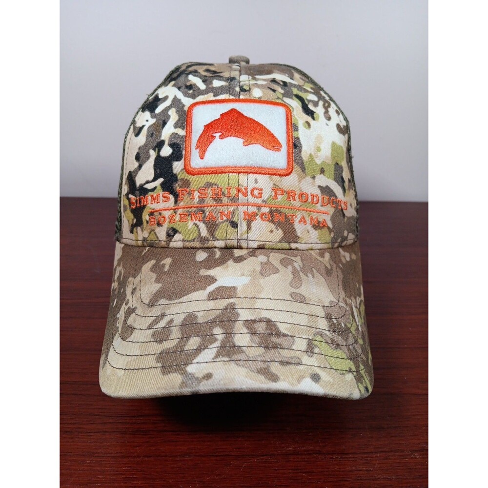 SIMMS Trout Icon Trucker Cap Hat River Camo Green Snapback Adjustable